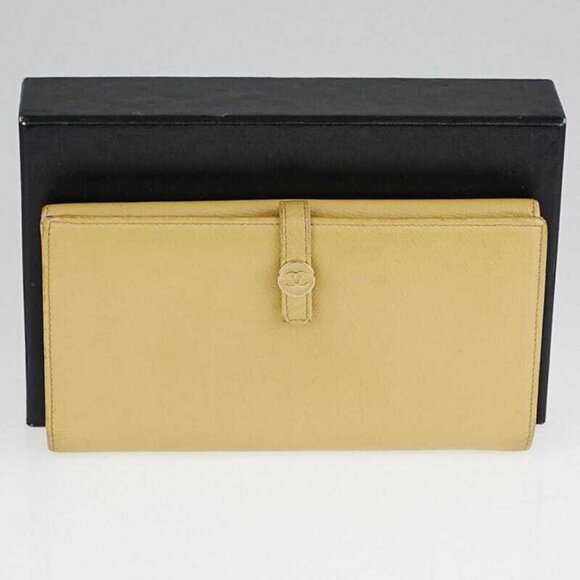 CHANEL Handbags - Chanel Beige Leather Continental Long Wallet